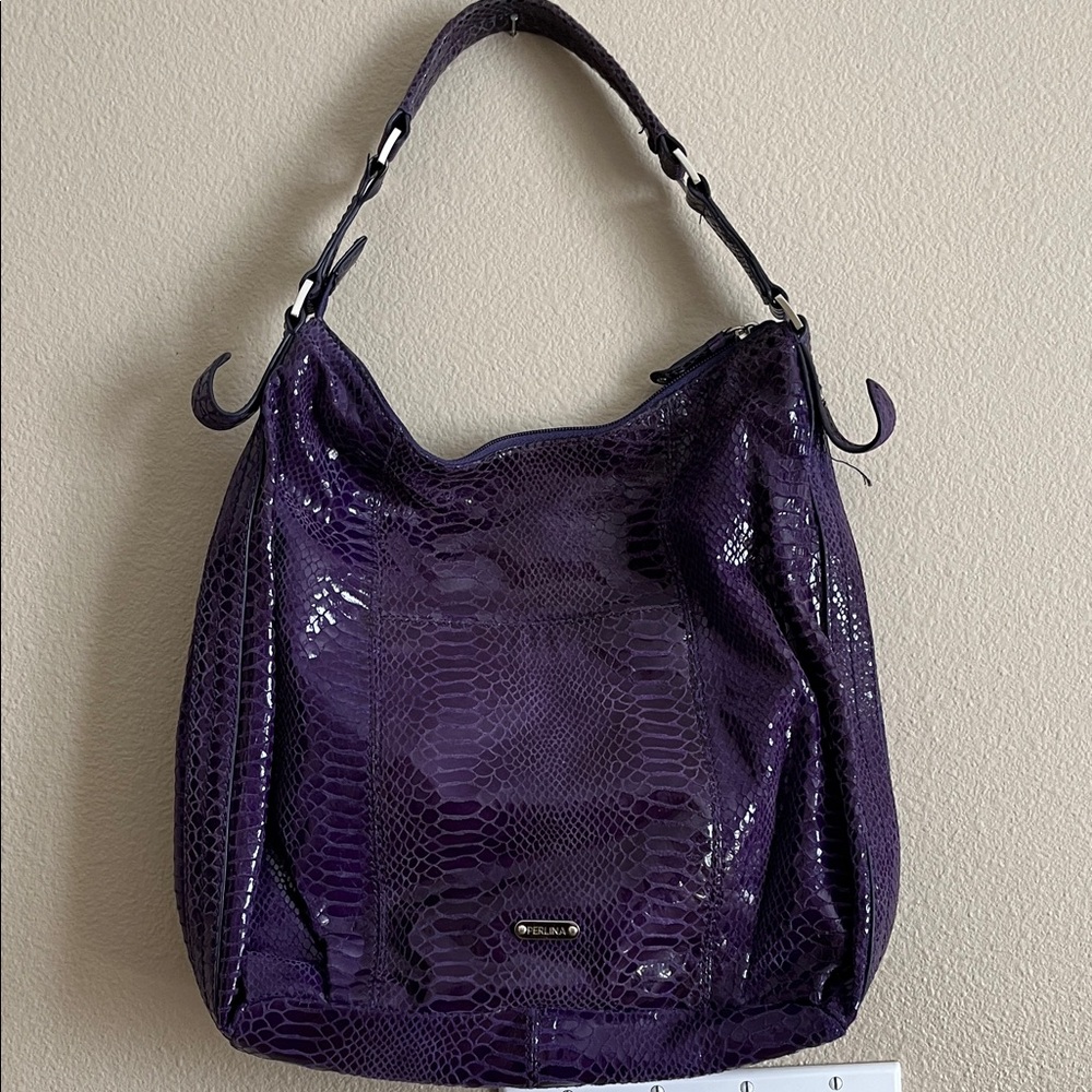 Perlina Purple Patent Leather Snakeskin Hobo Bag